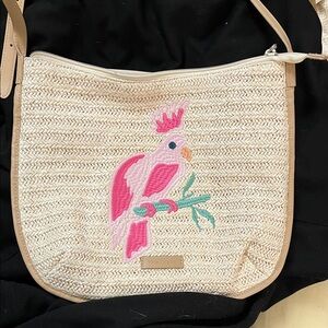 Vera Bradley Pink Parrot Embroidered Straw Bag